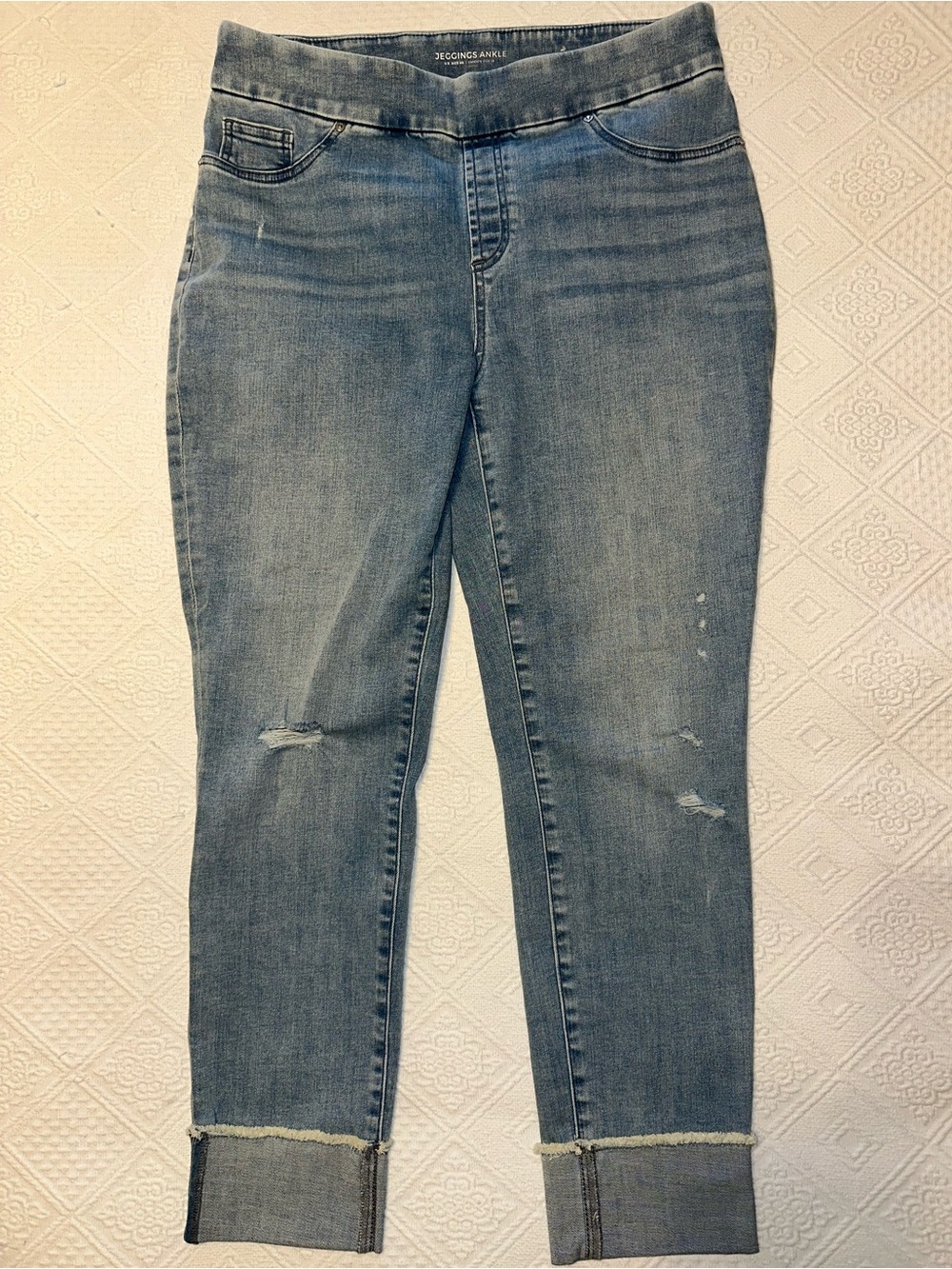 Chico's Light Blue Ankle Cuffed Distressed Jeggings - Size 1R 8R